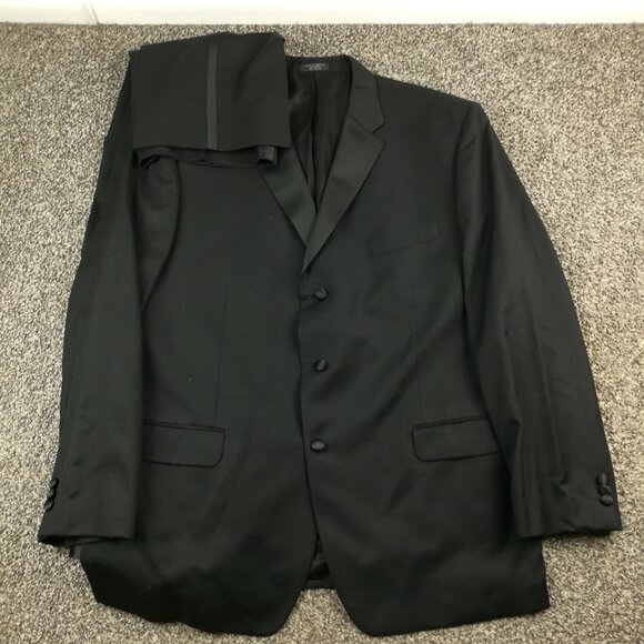 Jones New York Tuxedo Suit Wool 48R Three Button Black 38x31 - Picture 1 of 16